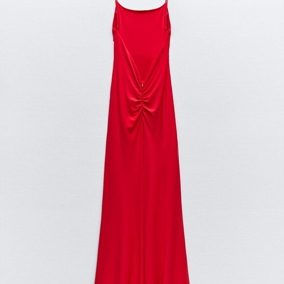 Zara Women Draped Lingerie-Style Dress Backless - Intense Red - Size Medium - Picture 9 of 13